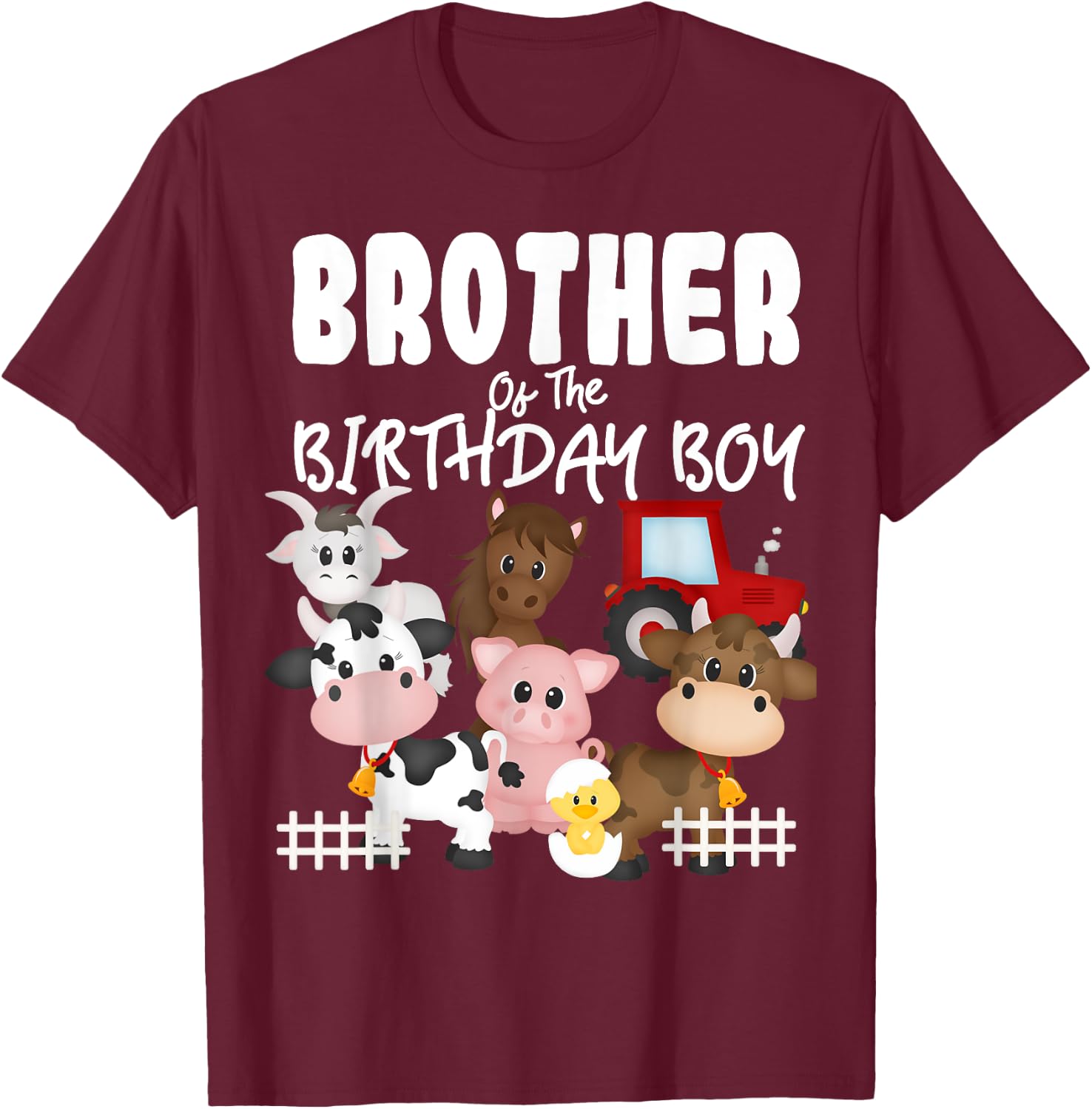 Farm Animals Barnyard Farm House Brother Of The Birthday Boy T-Shirt - T-Shirt | Maroon