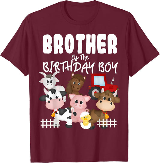 Farm Animals Barnyard Farm House Brother Of The Birthday Boy T-Shirt - T-Shirt | Maroon