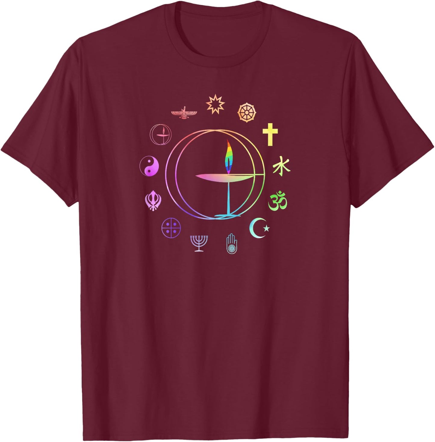 Unitarian Universalist T Shirt - Rainbow UU Chalice T-Shirt - T-Shirt | Maroon