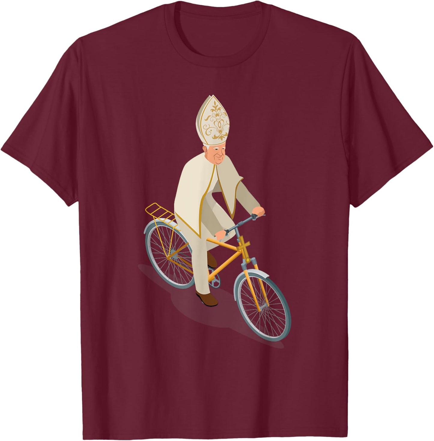 Pope Francis The Catholic Pope On A Bike T-Shirt - T-Shirt | Maroon
