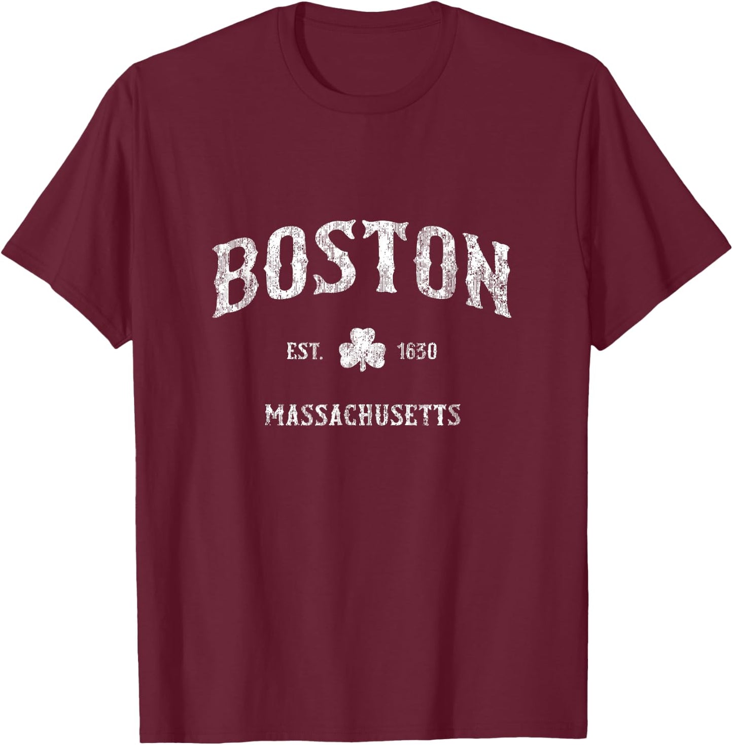 Boston Massachusetts Vintage Shamrock Sports T-Shirt - T-Shirt | Maroon