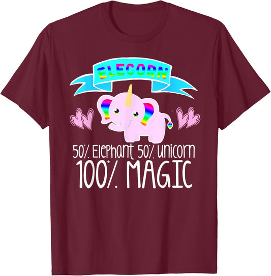 Unicorn Elephant ELECORN Girls Women Love Fairy Tales Cute T-Shirt - T-Shirt | Maroon