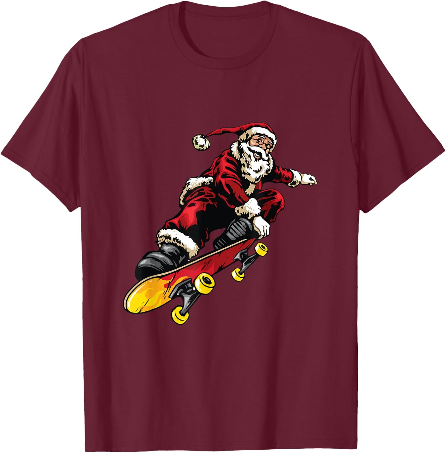 Santa Claus On Skateboard Funny Christmas Xmas T-Shirt - T-Shirt | Maroon