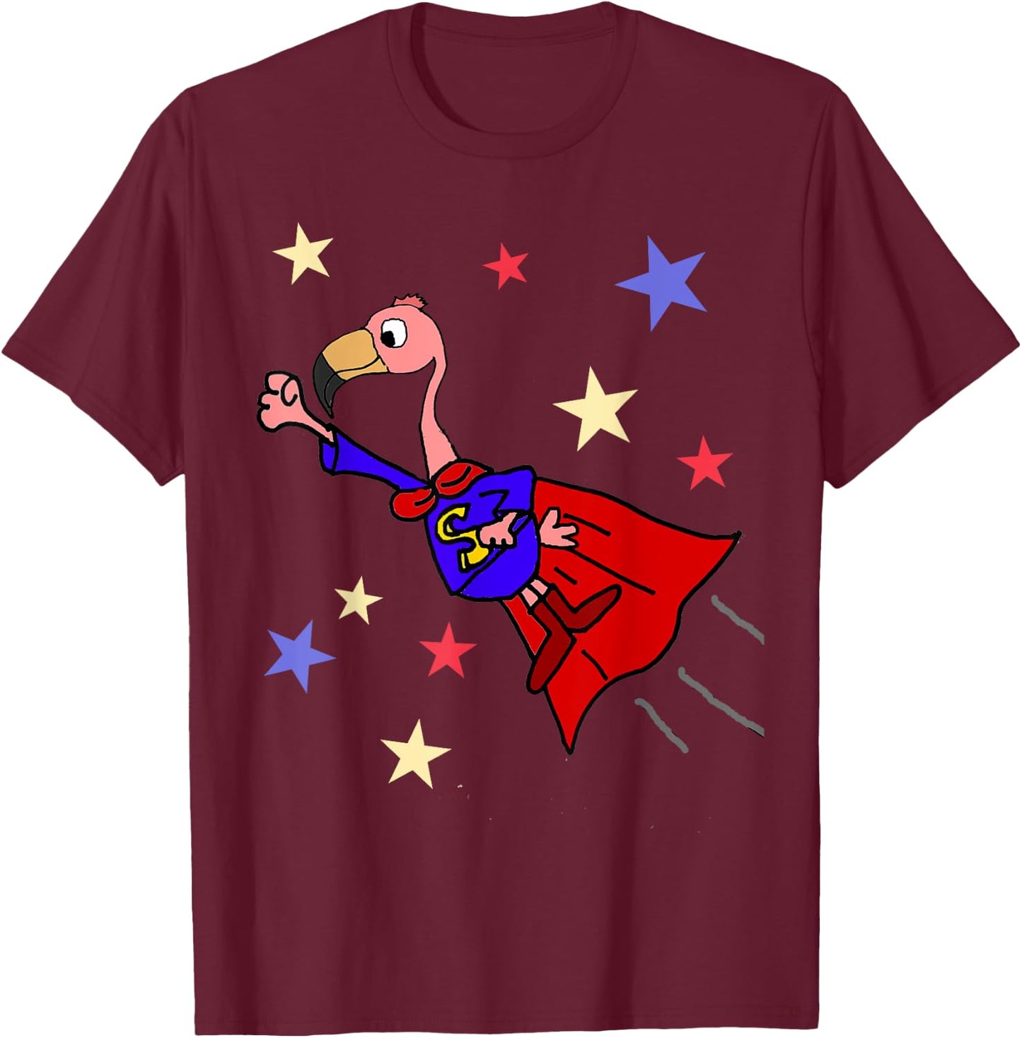 SmileteesFunny Funny Flamingo Flying Superhero T-Shirt - T-Shirt | Maroon