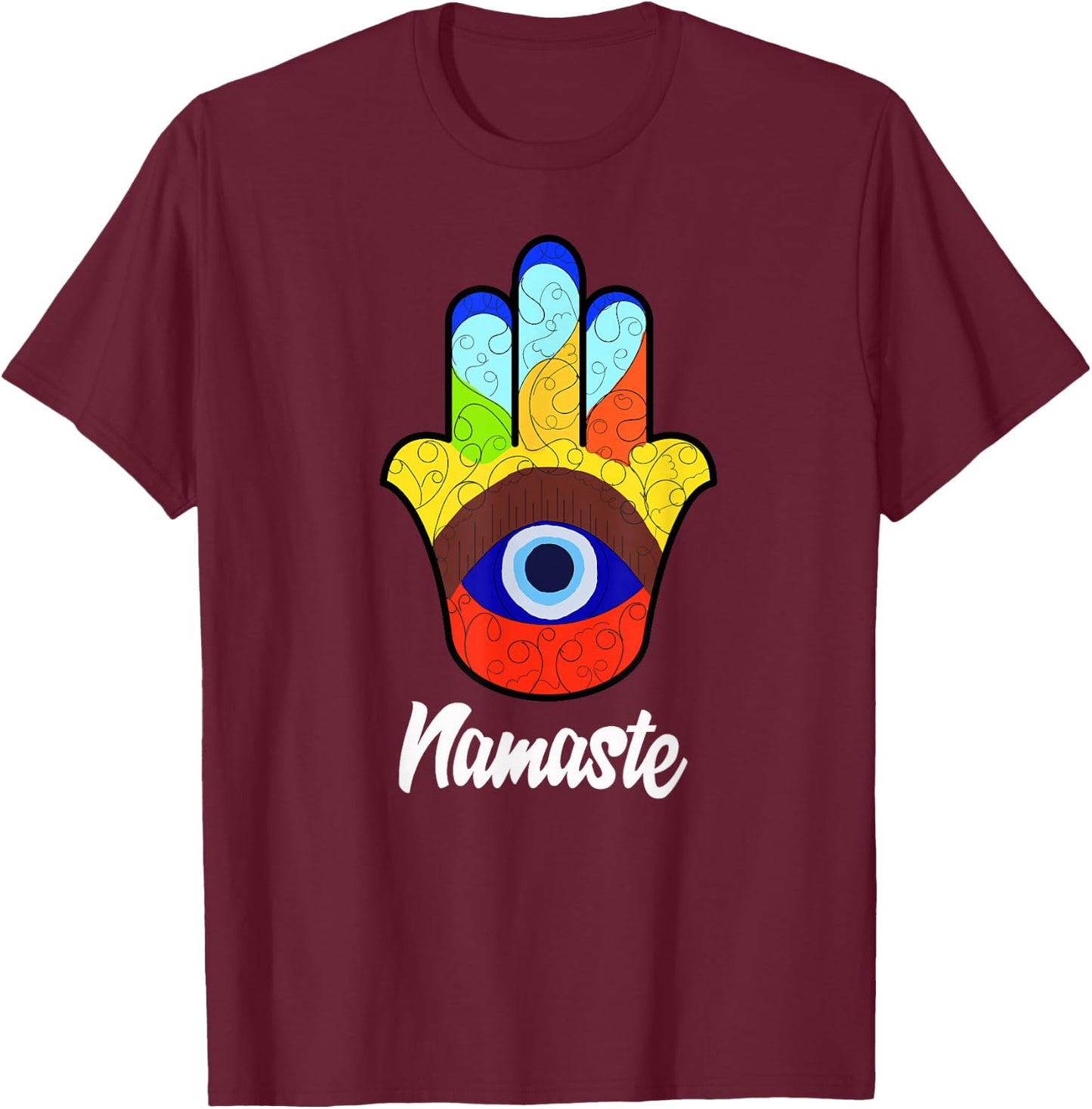 Namaste Spiritual Hamsa Hand Evil Eye T-Shirt - T-Shirt | Maroon