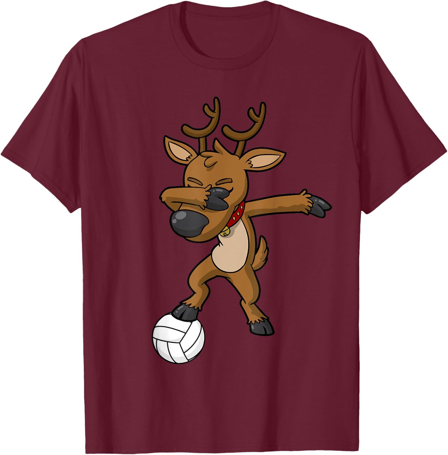 Volleyball Dabbing Reindeer Christmas T-Shirt - T-Shirt | Maroon