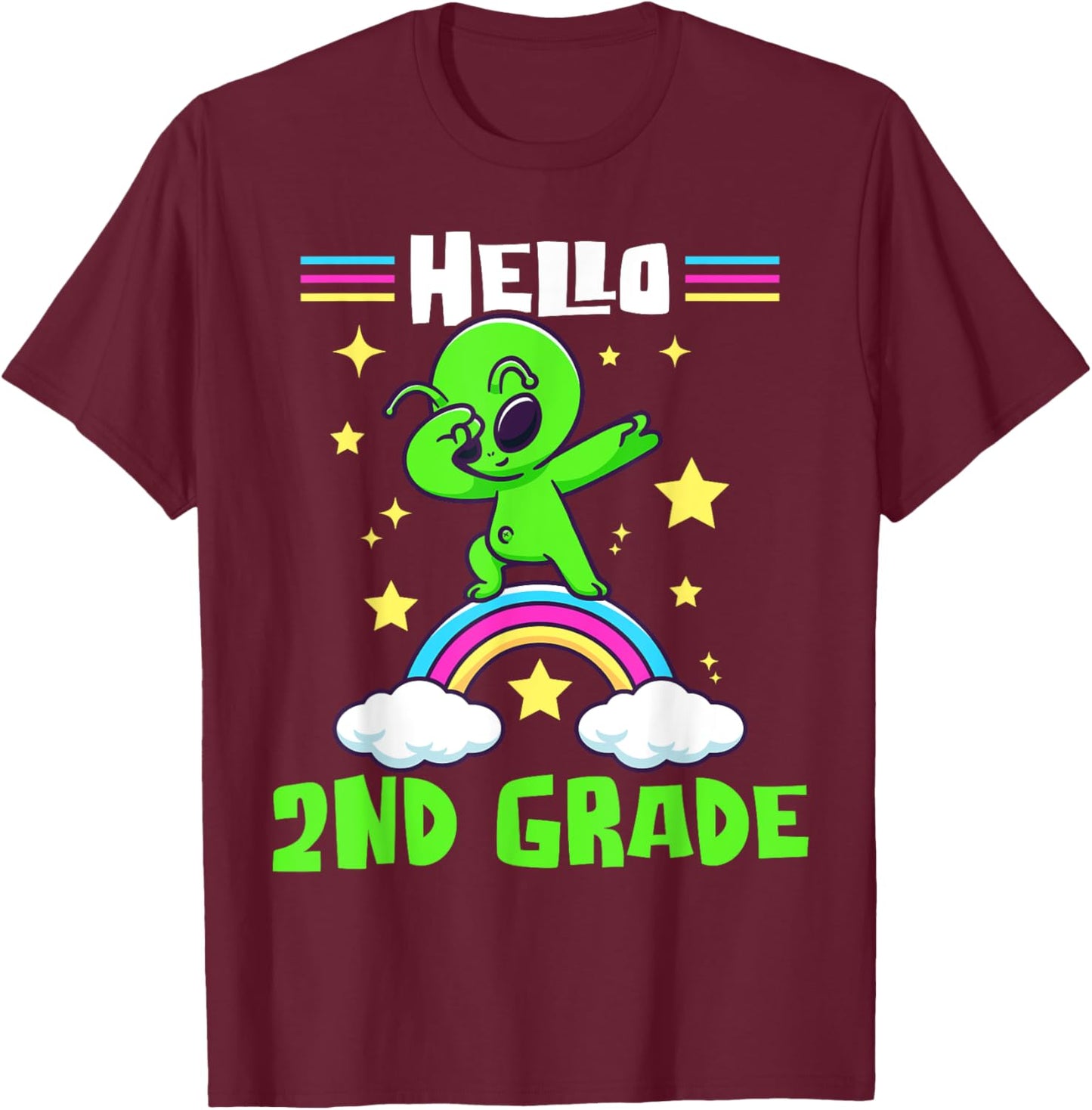 Hello 2nd Grade Dabbing Alien First Day of School 2025 Kids T-Shirt - T-Shirt | Maroon