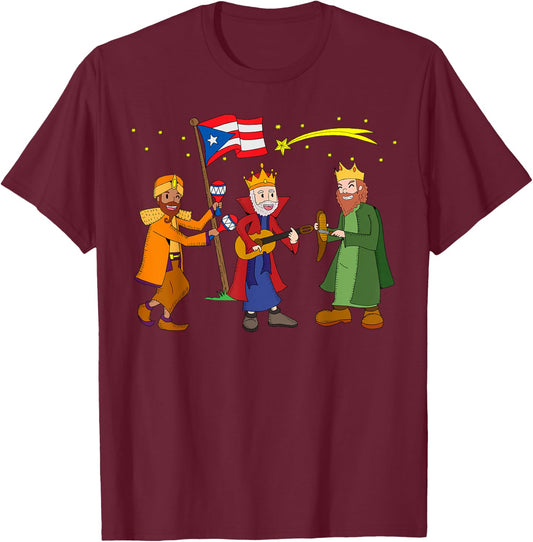 Playa Serena Funny Christmas Puerto Rico Christmas Tres Reyes Magos Three Wise Men -Adults T-Shirt - T-Shirt | Maroon