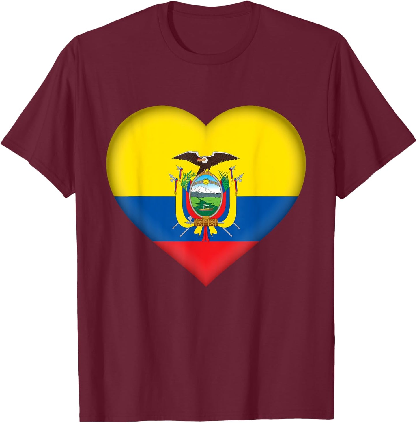I Love Ecuador | Ecuadorian Flag Heart Outfit T-Shirt - T-Shirt | Maroon