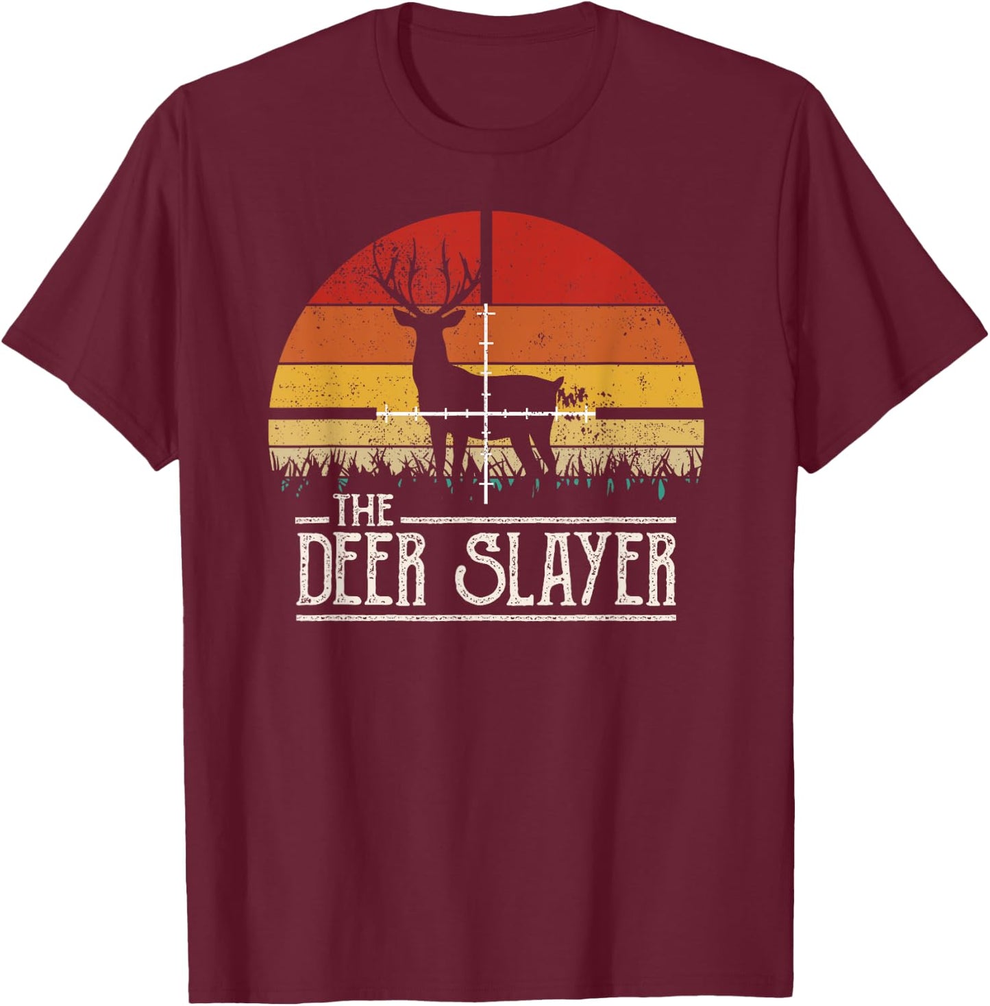 Vintage Sunset Retro Style Deer Hunting Deer Slayer T-Shirt - T-Shirt | Maroon
