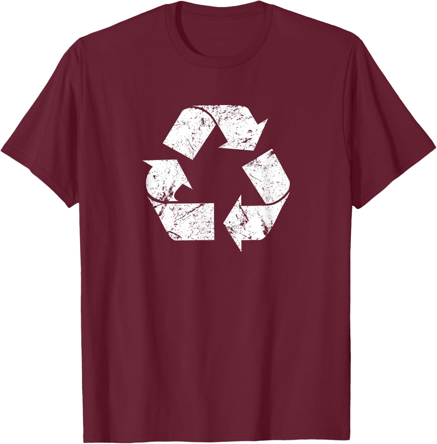 Earth Day Vintage White Recycle Symbol T-Shirt - T-Shirt | Maroon