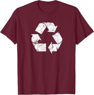 Earth Day Vintage White Recycle Symbol T-Shirt - T-Shirt | Maroon