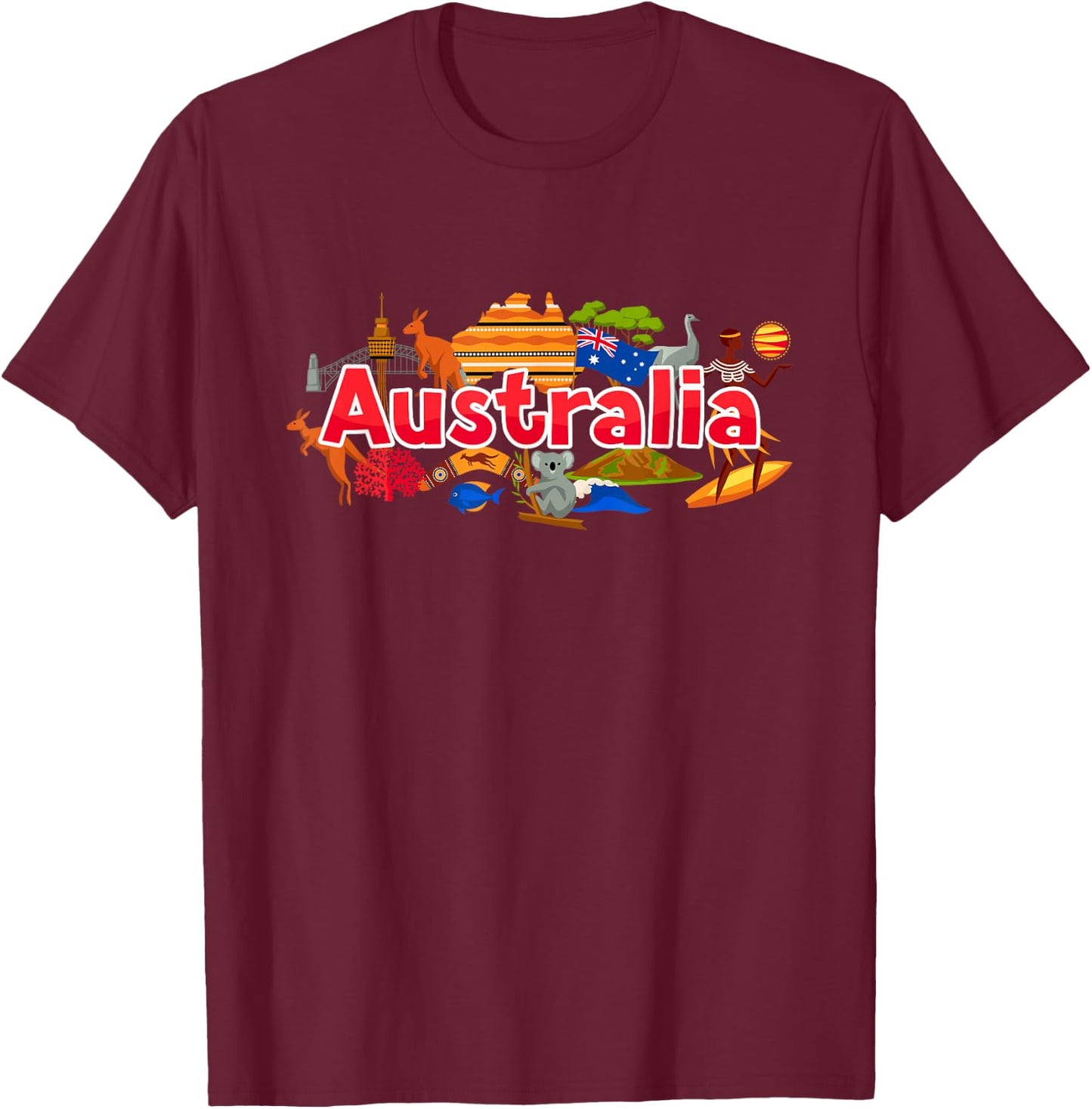 Australia Down Under Culture Australian Flag Map Gift T-Shirt - T-Shirt | Maroon