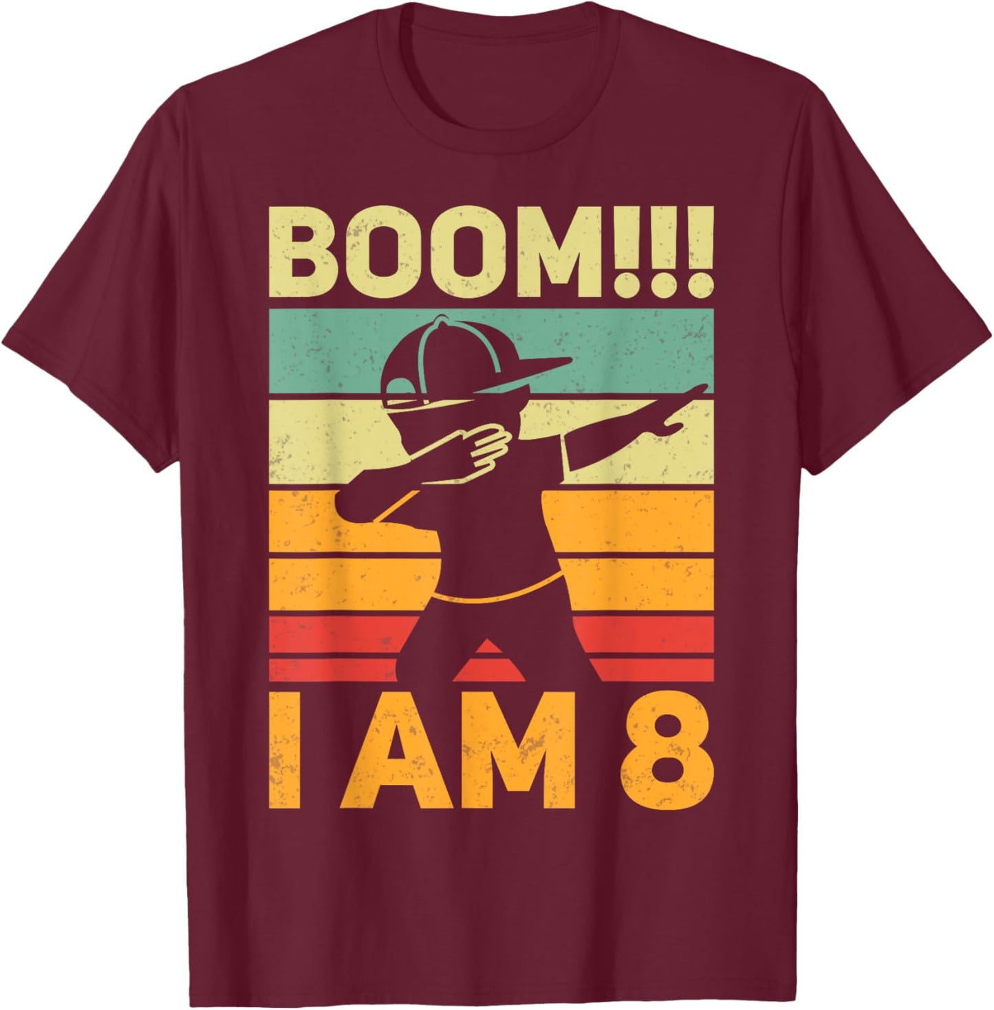 Retro Boom I'm 8 Dabbing Kids 8th Birthday Party 8 Years Old T-Shirt - T-Shirt | Maroon