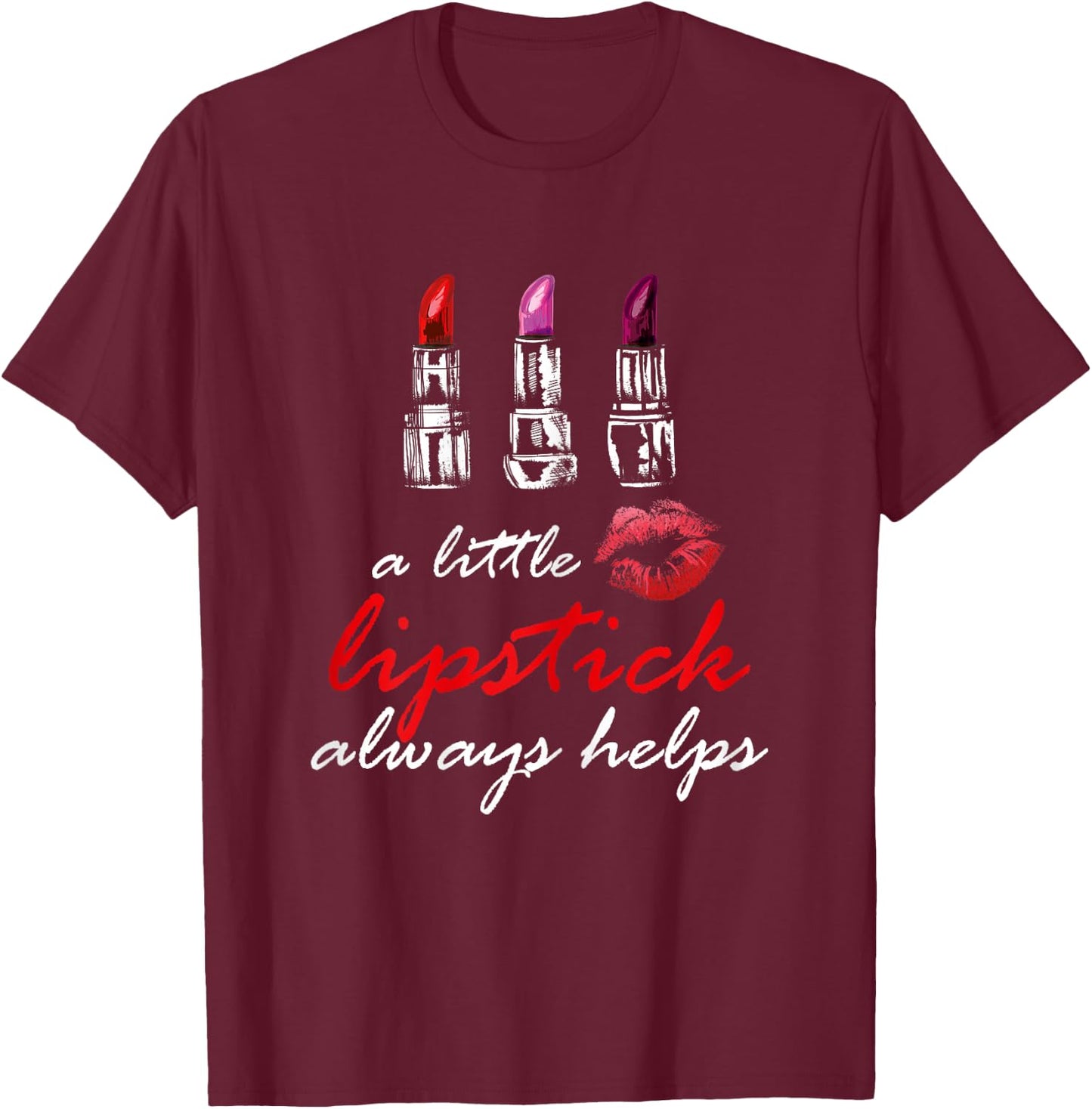 Women's Red Lipstick T-Shirt - T-Shirt | Maroon