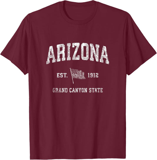 Arizona AZ Vintage US Flag Sports Design T-Shirt - T-Shirt | Maroon