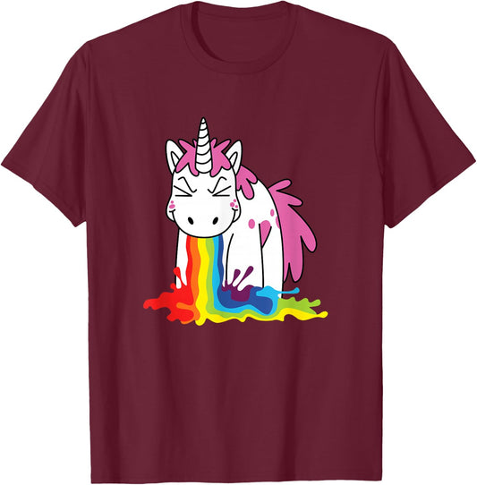 Cute unicorn throwing up a rainbow T-Shirt - T-Shirt | Maroon