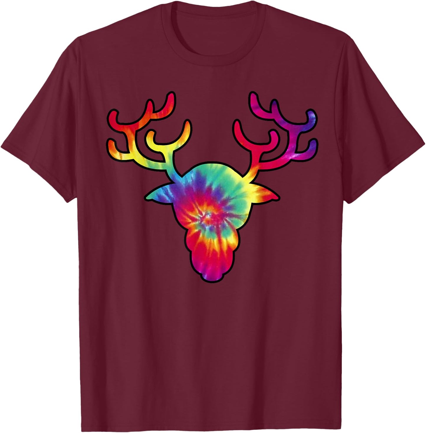 Tie Dye Reindeer Shirt | Colorful Tye Dye Christmas T-Shirt - T-Shirt | Maroon