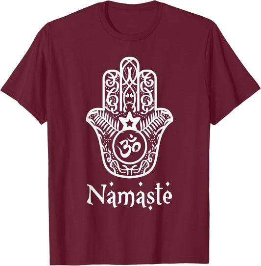 Namaste Hand Hamsa Yoga Hinduism vedas OHM t Shirt T-Shirt - T-Shirt | Maroon