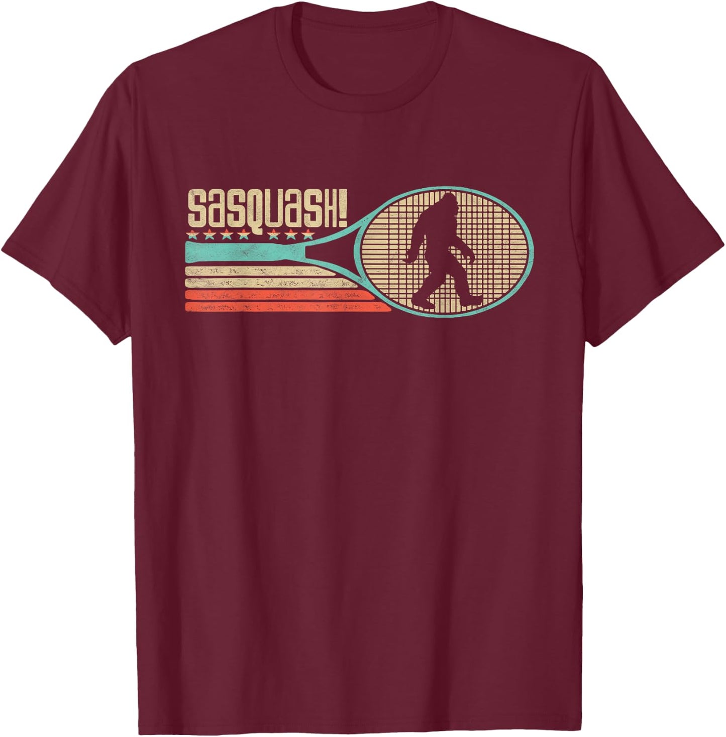 Sasquash! Funny Bigfoot Squash Player 80s Retro T-Shirt - T-Shirt | Maroon