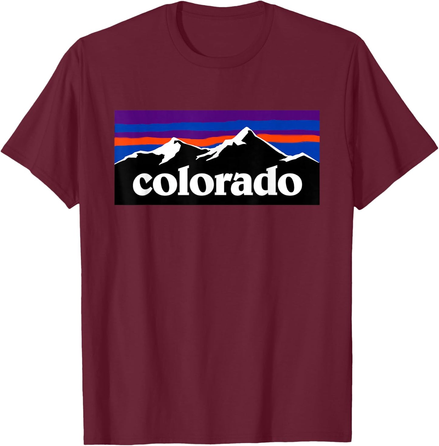 Colorado Mountains Sunset - Retro Outdoor Adventure T-Shirt - T-Shirt | Maroon