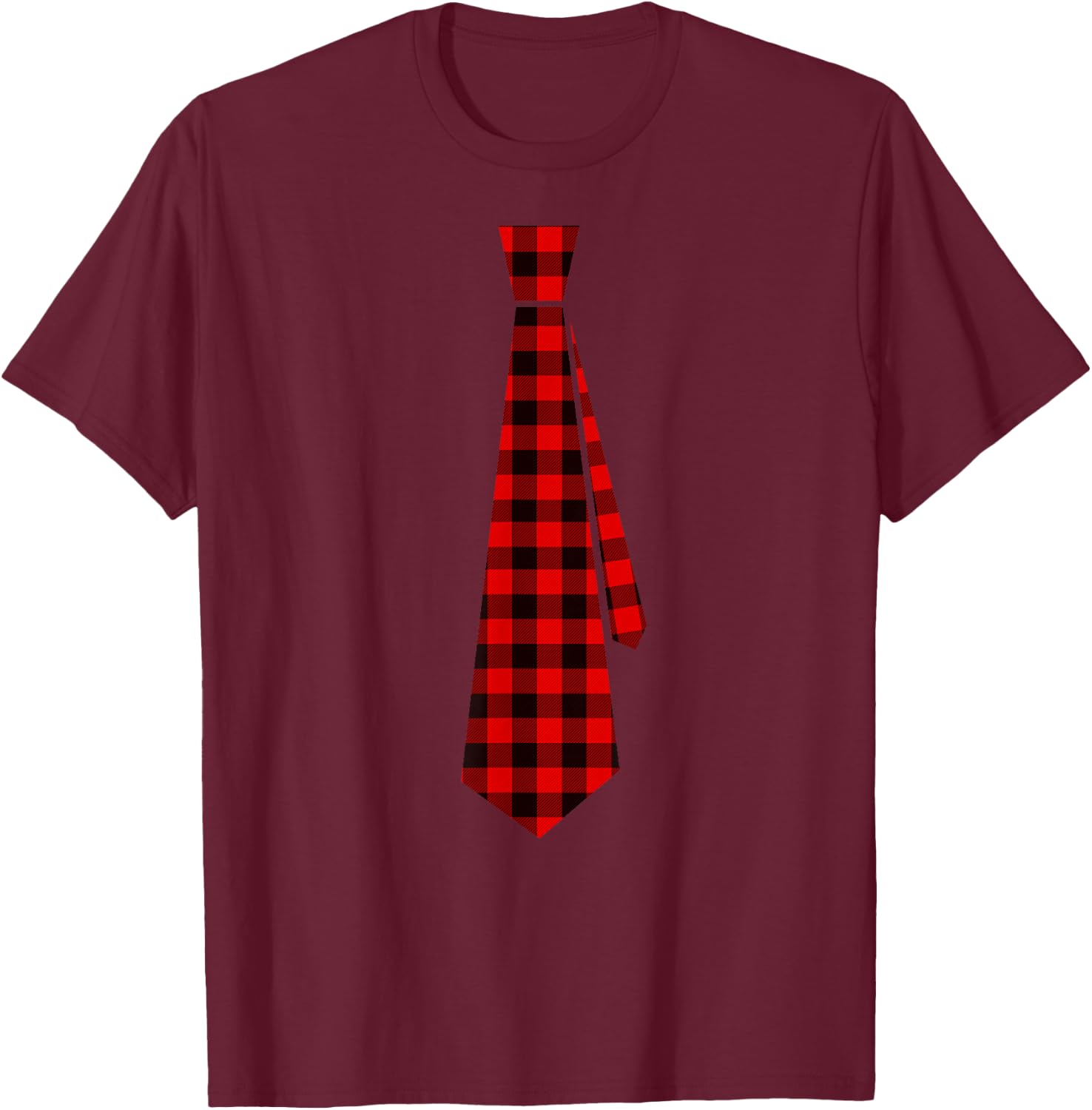 Red Buffalo Plaid Neck Tie for Christmas Kids Boys Men Women Short Sleeve T-Shirt - T-Shirt | Maroon
