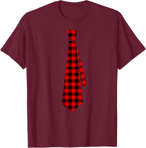 Red Buffalo Plaid Neck Tie for Christmas Kids Boys Men Women Short Sleeve T-Shirt - T-Shirt | Maroon