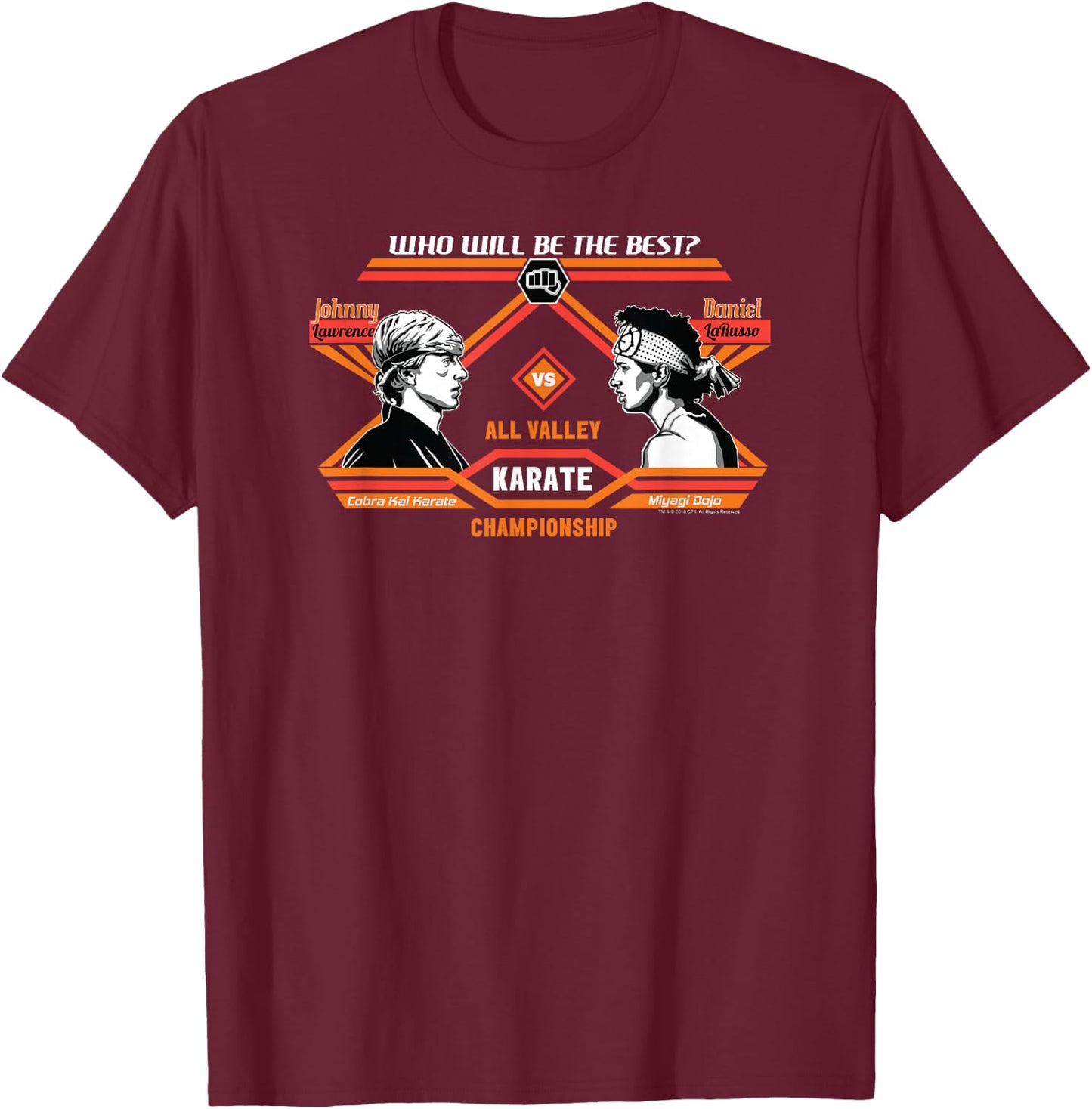 The Karate Kid Johnny VS Daniel All-Valley Karate Movie T-Shirt - T-Shirt | Maroon