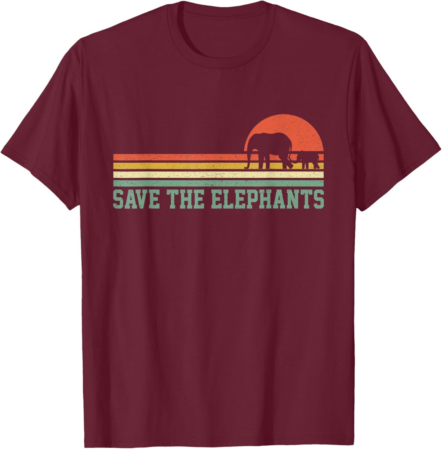 Vintage Save The Elephants T Shirt Gift Elephants Lovers T-Shirt - T-Shirt | Maroon