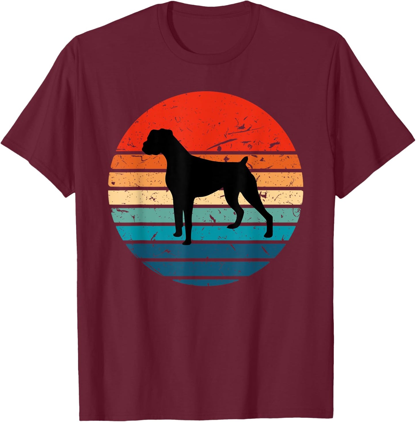 Boxer Dog Retro Vintage 70s 80s Silhouette Breed Gift T-Shirt - T-Shirt | Maroon