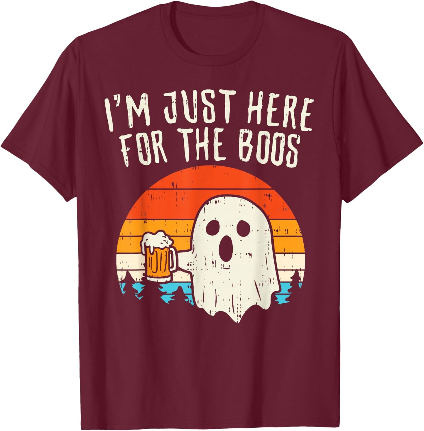 Im Just Here For The Boos Retro Ghost Beer Halloween Costume T-Shirt - T-Shirt | Maroon