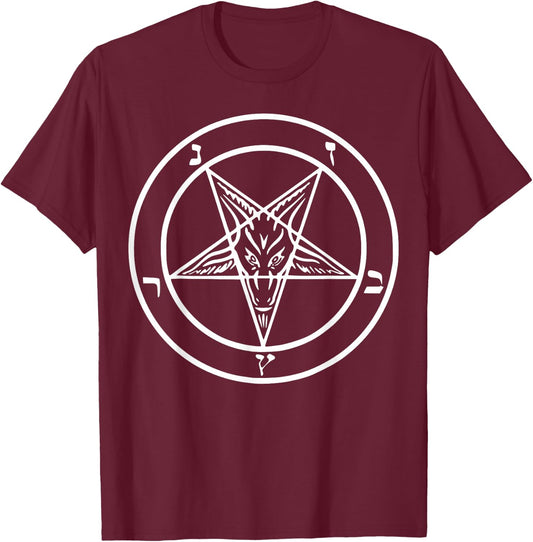 Baphomet T Shirt Pentagram Shirt Men Inverted Pentagram T-Shirt - T-Shirt | Maroon