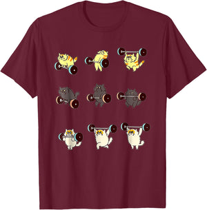 Weightlifting Cat Funny Workout Cat Lover Gifts T-Shirt - T-Shirt | Maroon