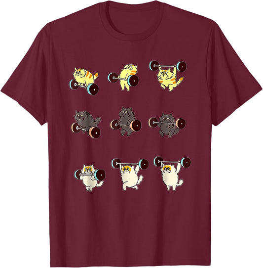 Weightlifting Cat Funny Workout Cat Lover Gifts T-Shirt - T-Shirt | Maroon