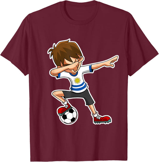 Dabbing Soccer Boy Uruguay Jersey, Uruguayan Kids Dab Gifts T-Shirt - T-Shirt | Maroon