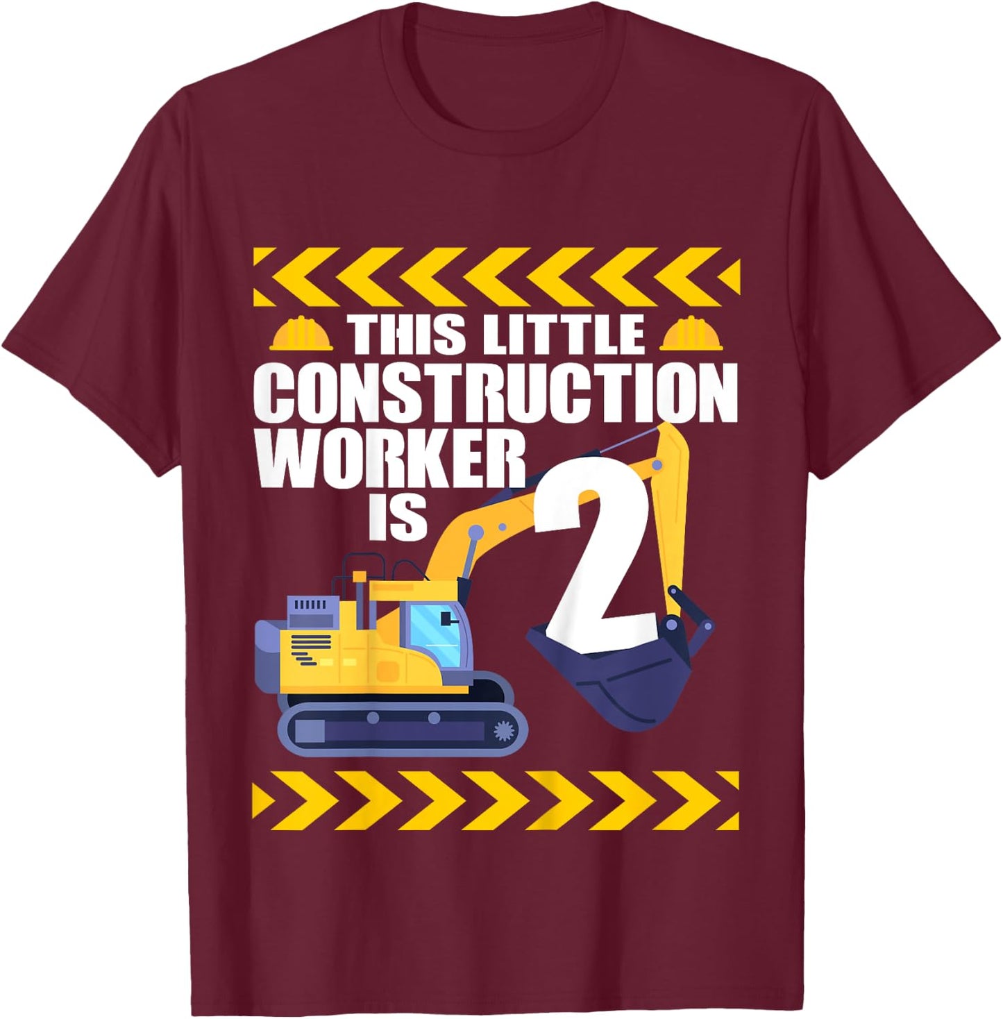 Kids 2 Year Old Construction Birthday Themed Party 2nd Boy Gift T-Shirt - T-Shirt | Maroon