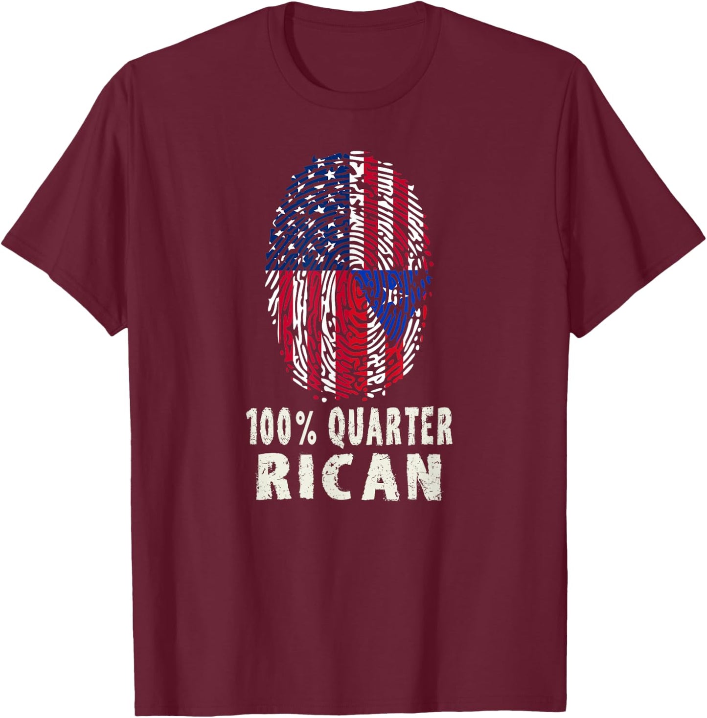 100% Quarter Rican Funny Puerto Rican American Fingerprint T-Shirt - T-Shirt | Maroon