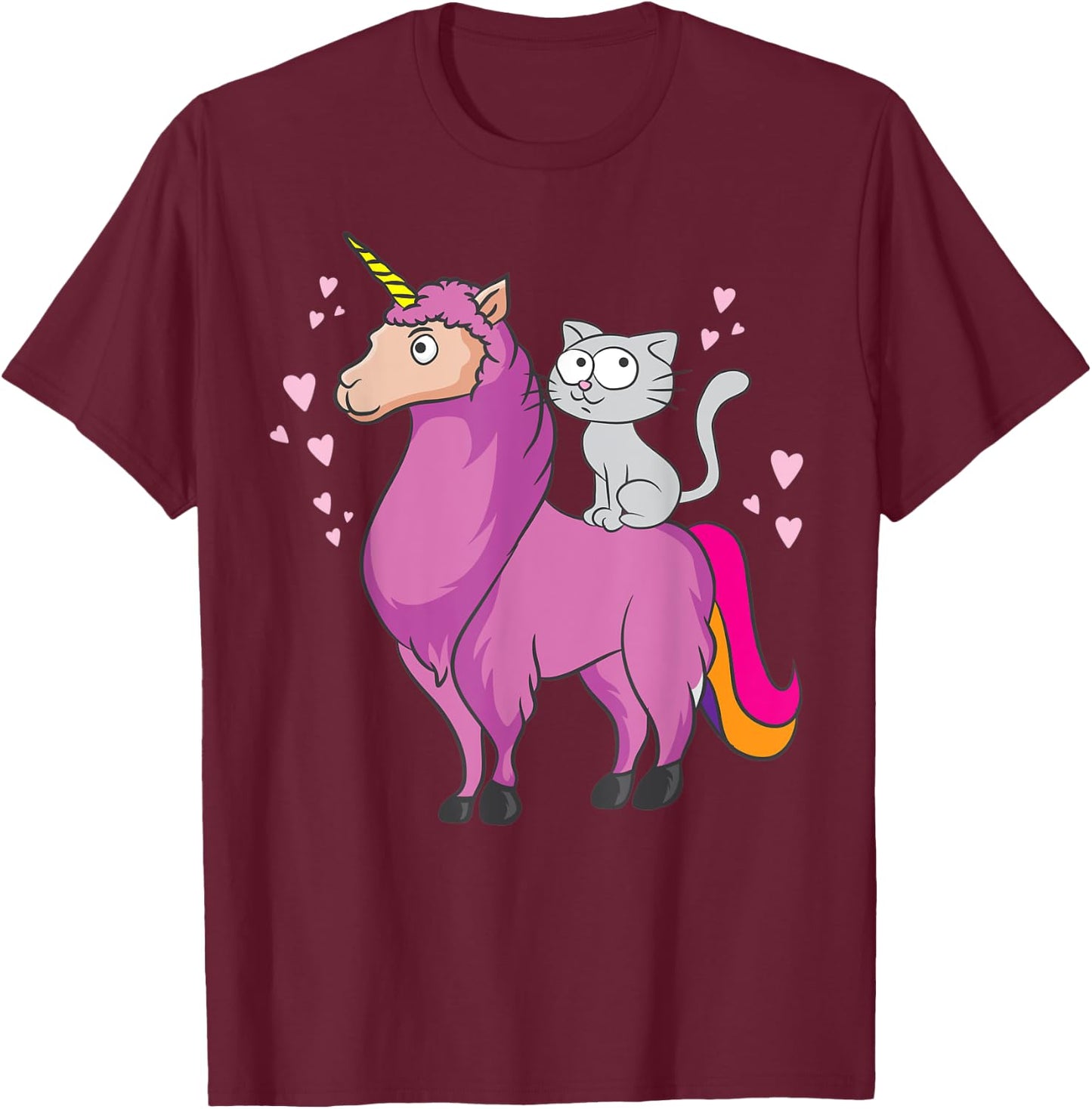 Cat Llamacorn Cute Cat Riding Llama for Llama Lovers Men Women Kids T-Shirt - T-Shirt | Maroon