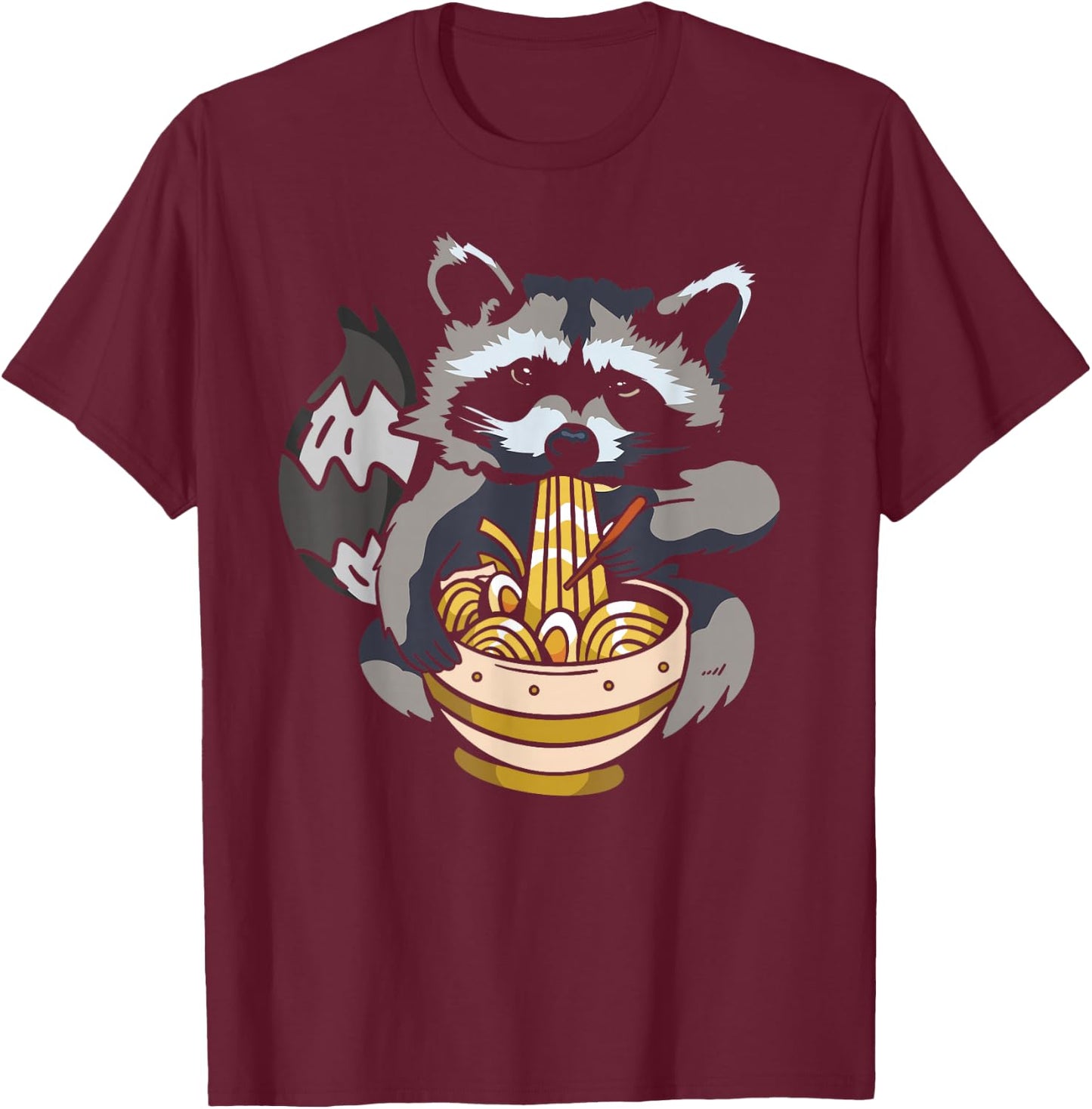 InGENIUS Raccoon Lover Shirts & Gifts -Adult Raccoon Eating Ramen Funny Trash Panda Meme Japanese Noodle - Black, Small, Short Sleeve T-Shirt - T-Shirt | Maroon