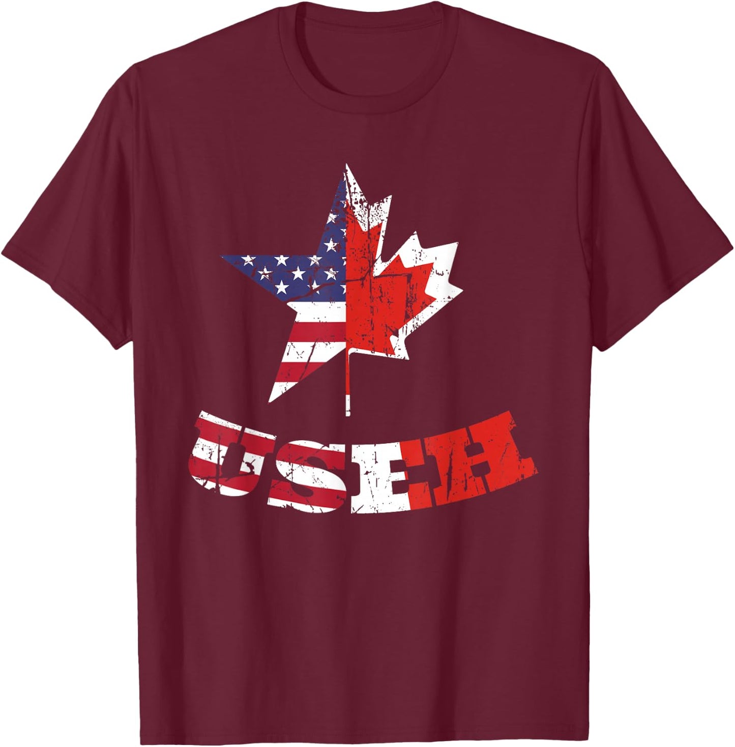 US Eh Flag Canadian American Citizen USEH Dual Citizenship T-Shirt - T-Shirt | Maroon