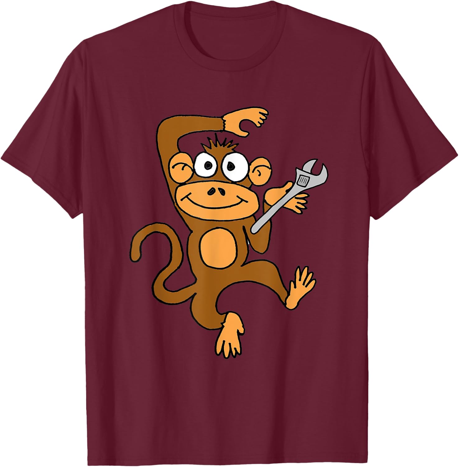 SmileteesAll Funny Monkey Wrench Cartoon T-Shirt - T-Shirt | Maroon
