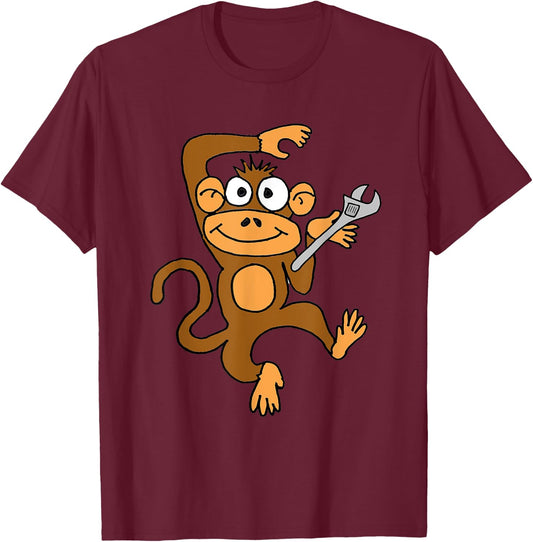SmileteesAll Funny Monkey Wrench Cartoon T-Shirt - T-Shirt | Maroon