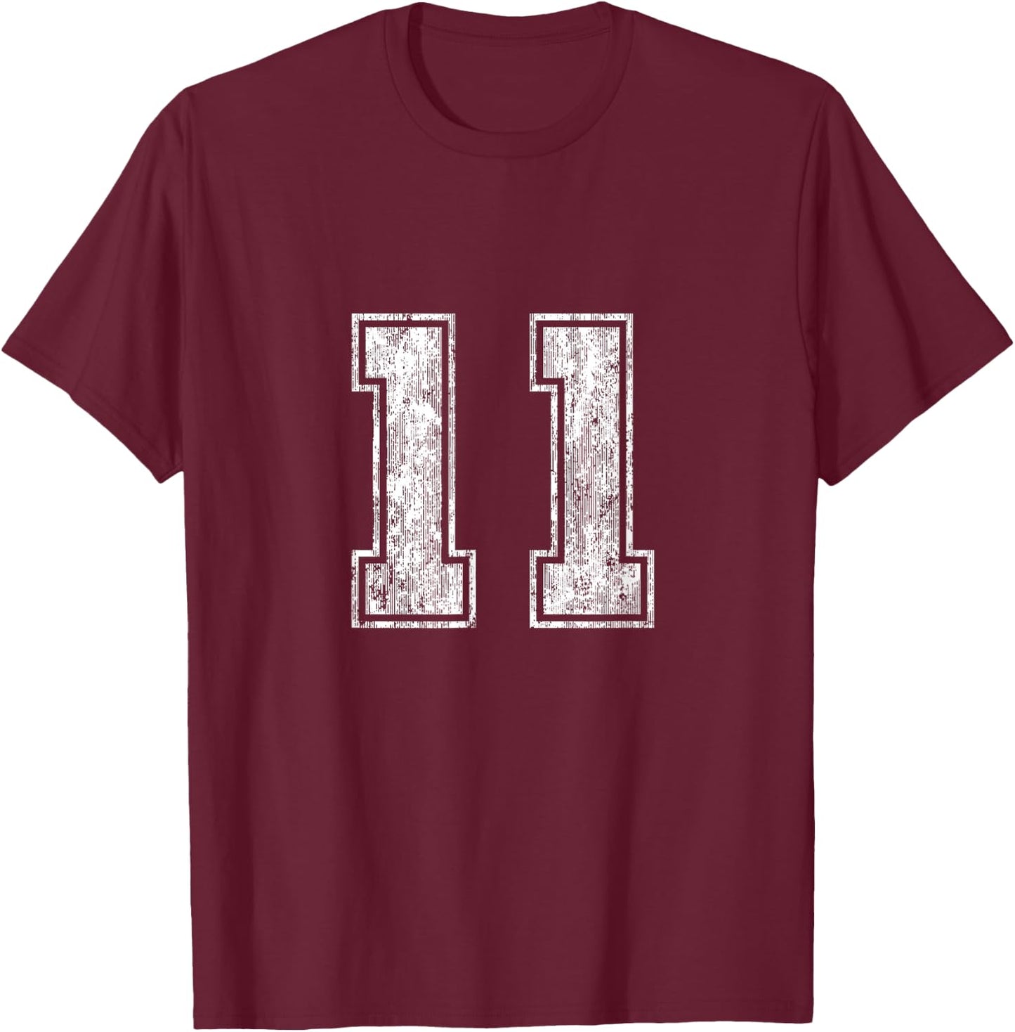 Number 11 Vintage Eleven Sports Design T-Shirt - T-Shirt | Maroon