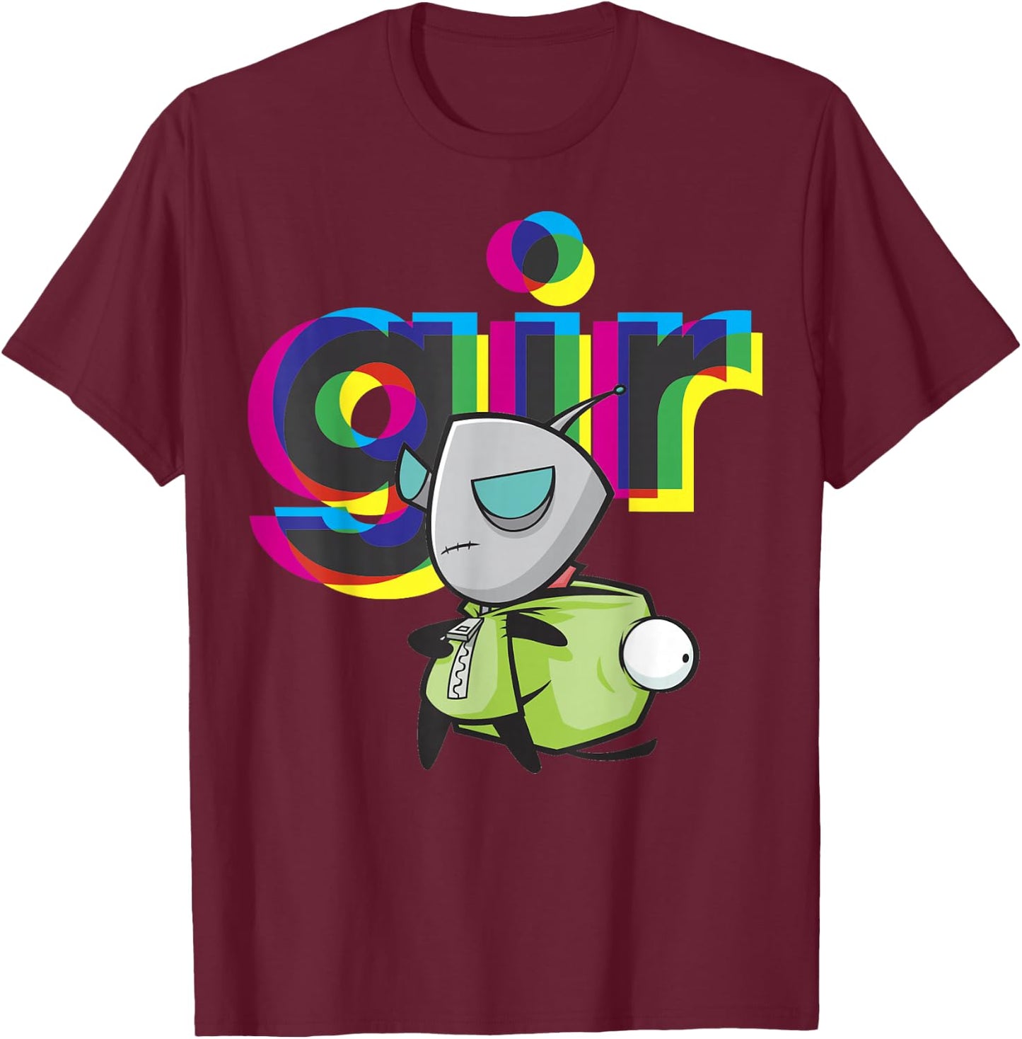 Invader Zim Gir Mask Off Colorful Power Stance Portrait T-Shirt - T-Shirt | Maroon