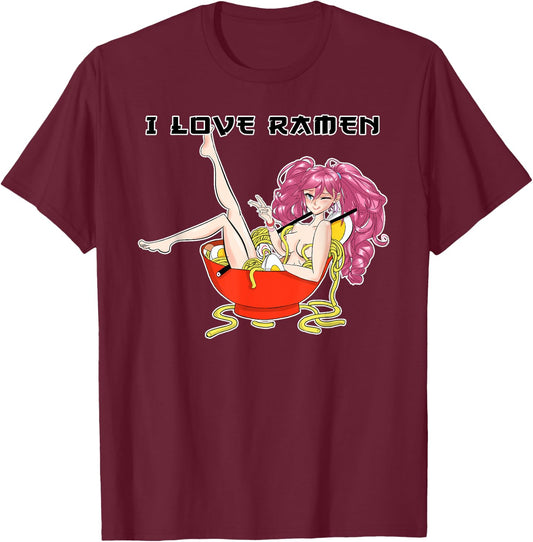 Ramen Hentai Anime Girl I Japanese Waifu Otaku Food Lover T-Shirt - T-Shirt | Maroon