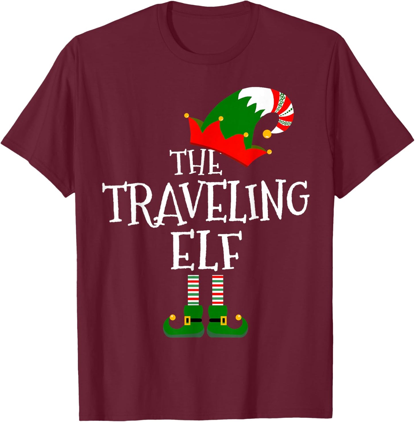 Funny The Traveling Elf Matching Family Group Gift Christmas T-Shirt - T-Shirt | Maroon