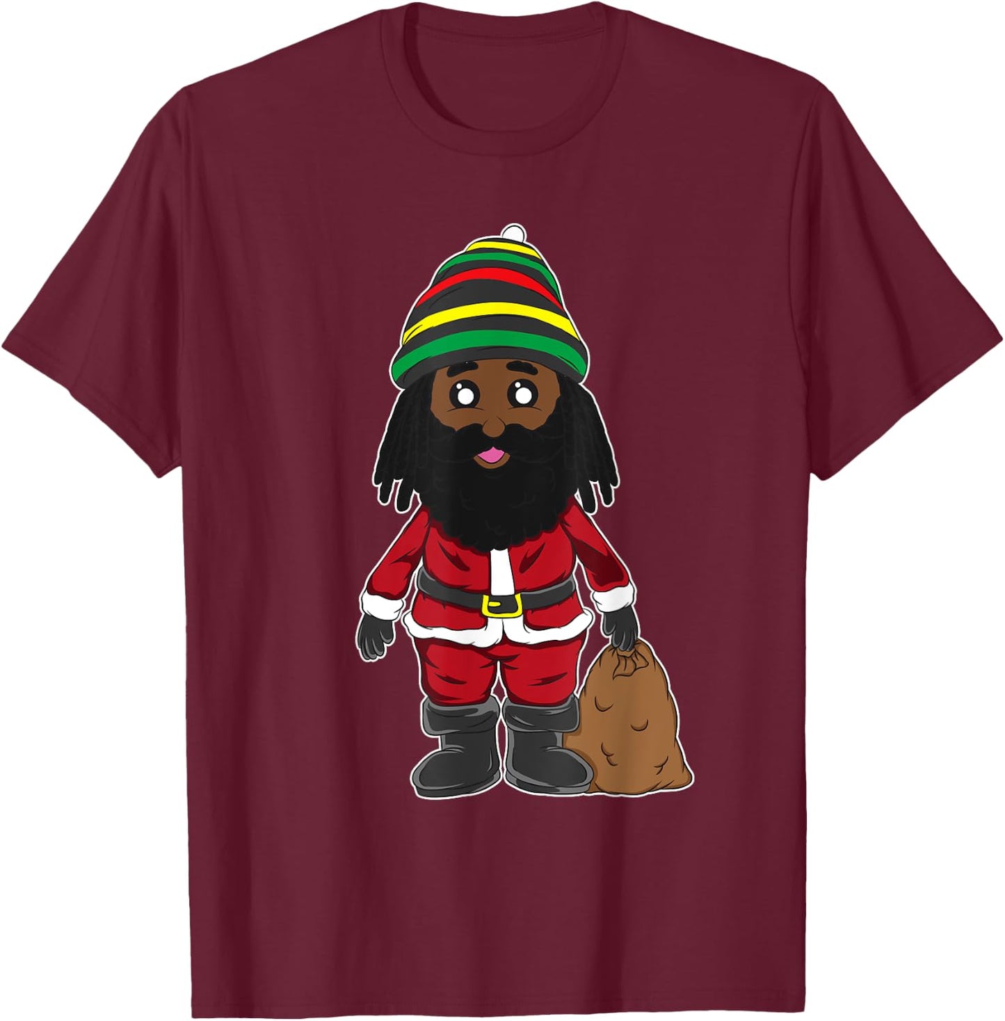 Christmas Jamaican Santa Claus Reggae Flag Colors Party Gift T-Shirt - T-Shirt | Maroon