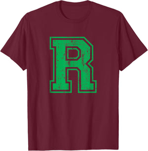 Letter R Uppercase Alphabet Initial Classic School College T-Shirt - T-Shirt | Maroon