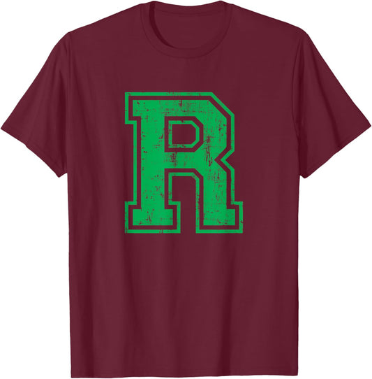 Letter R Uppercase Alphabet Initial Classic School College T-Shirt - T-Shirt | Maroon