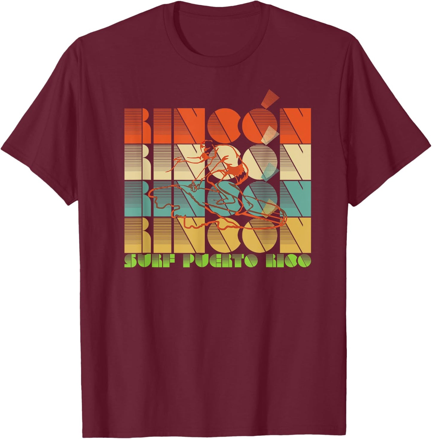 Rincon Puerto Rico Vintage Surfing Graphic T-Shirt - T-Shirt | Maroon